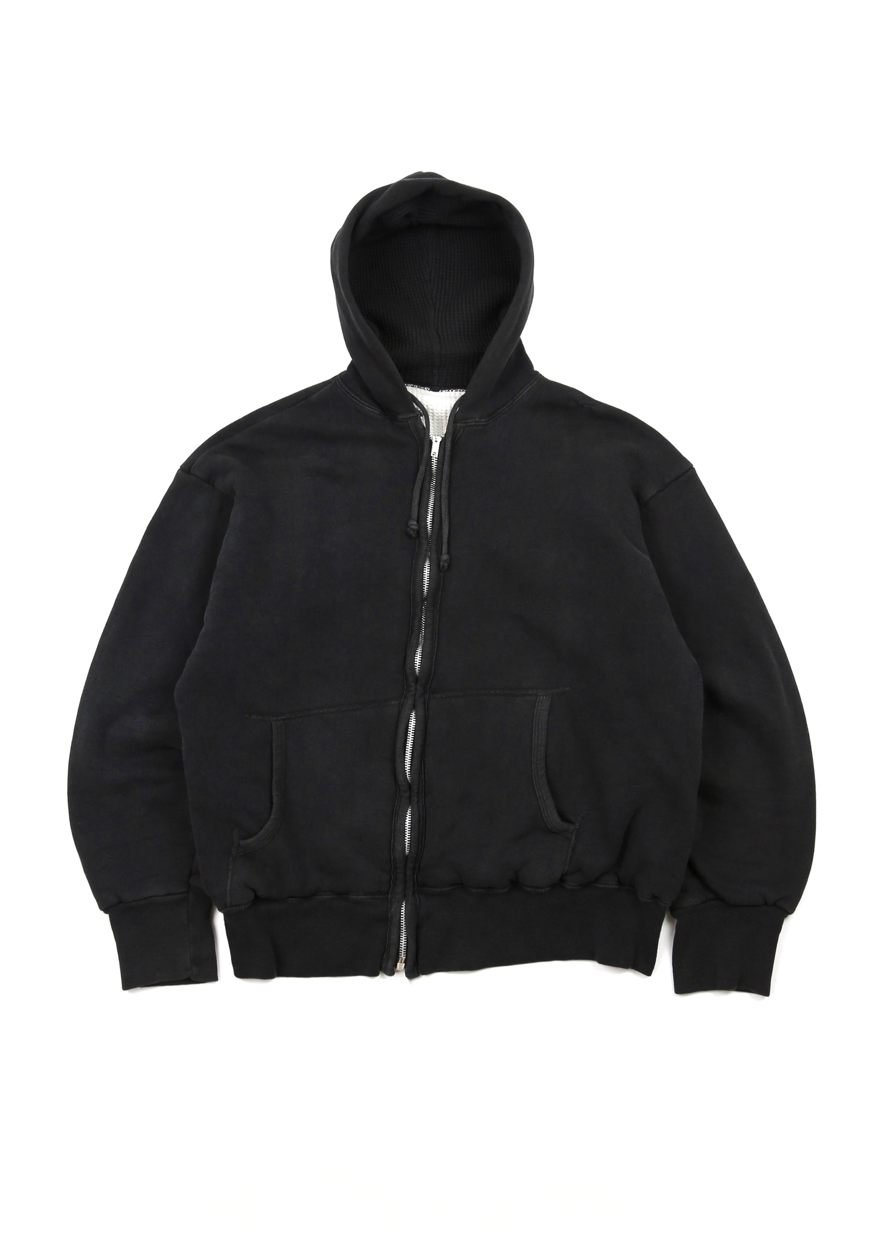 50’s Faded Black Waffle Lined Zip Up Hoodie