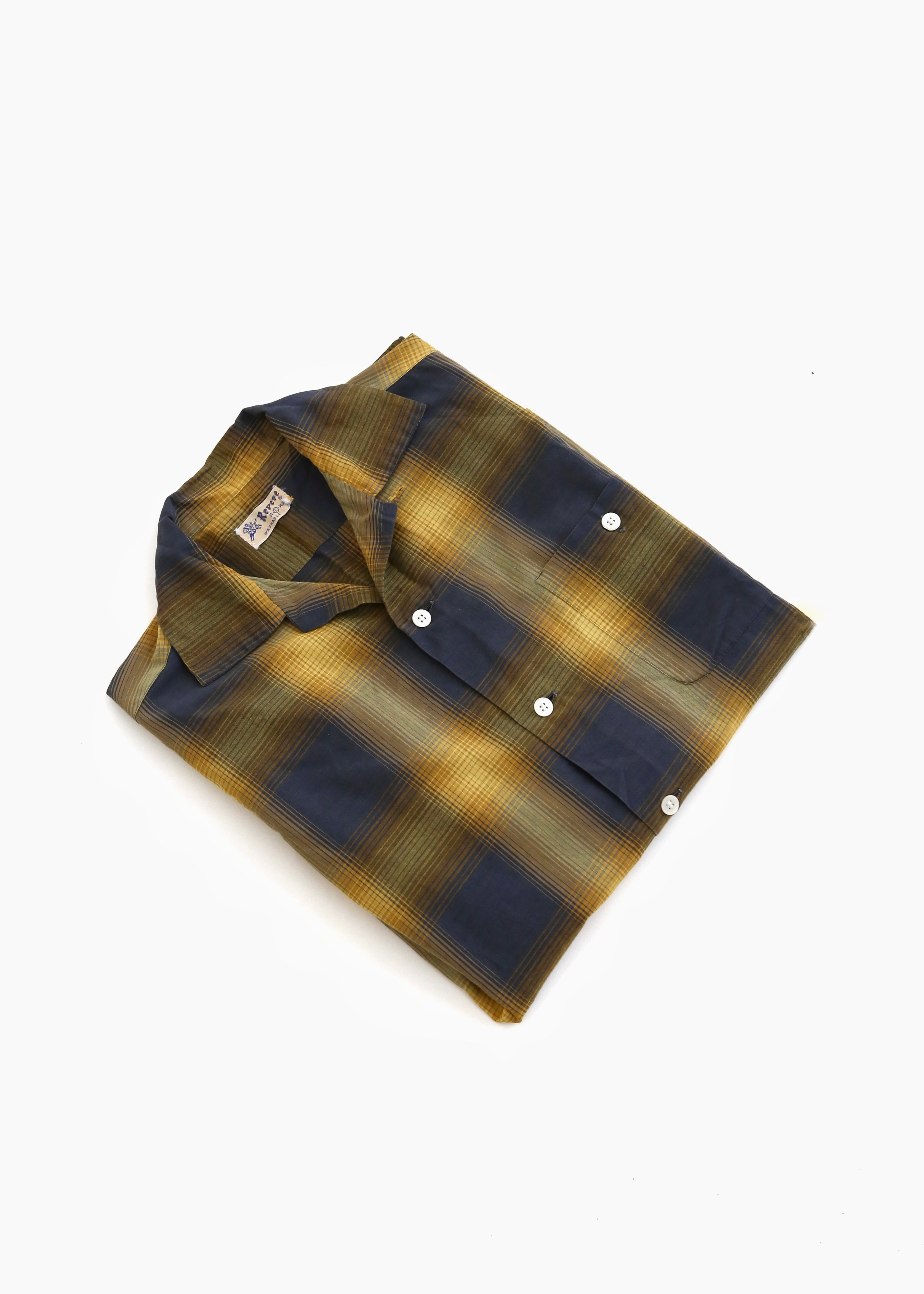 60’S COTTON SHADOW PLAID L/S LOOP COLLAR SHIRT