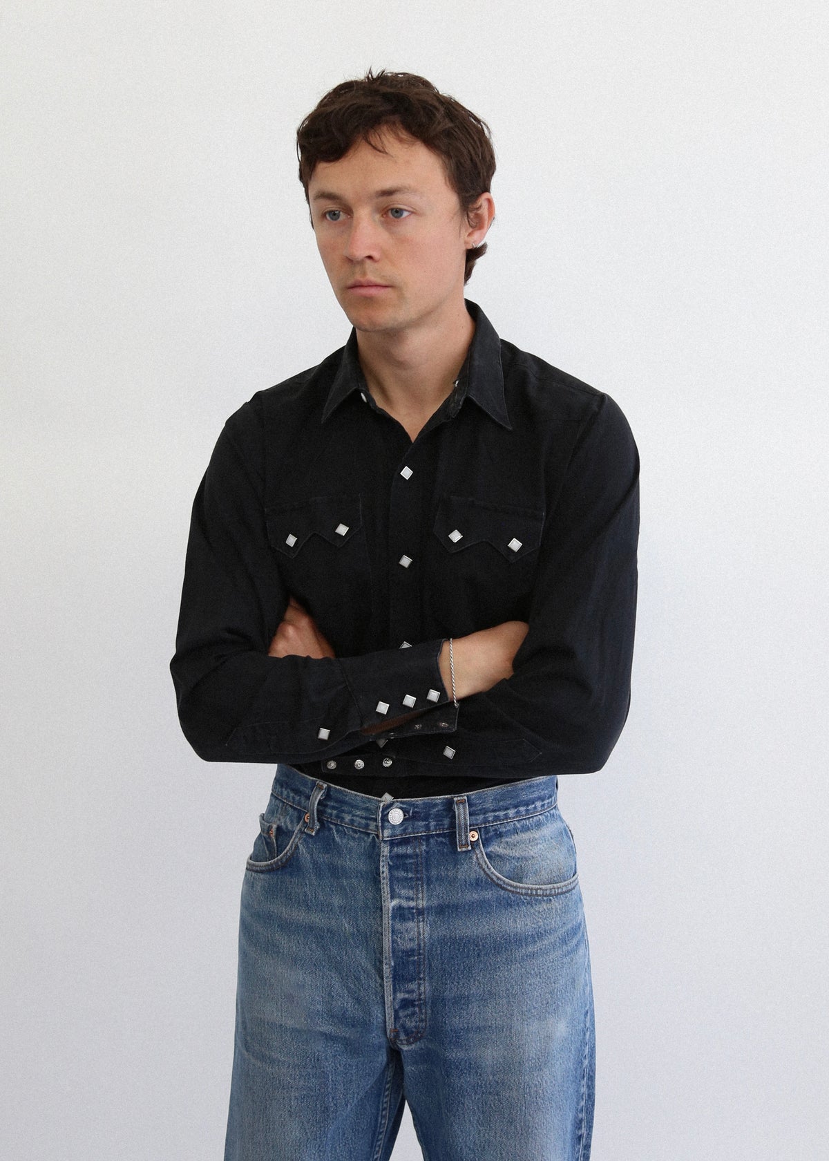 60’S BLACK COTTON PEARL SNAP WESTERN SHIRT