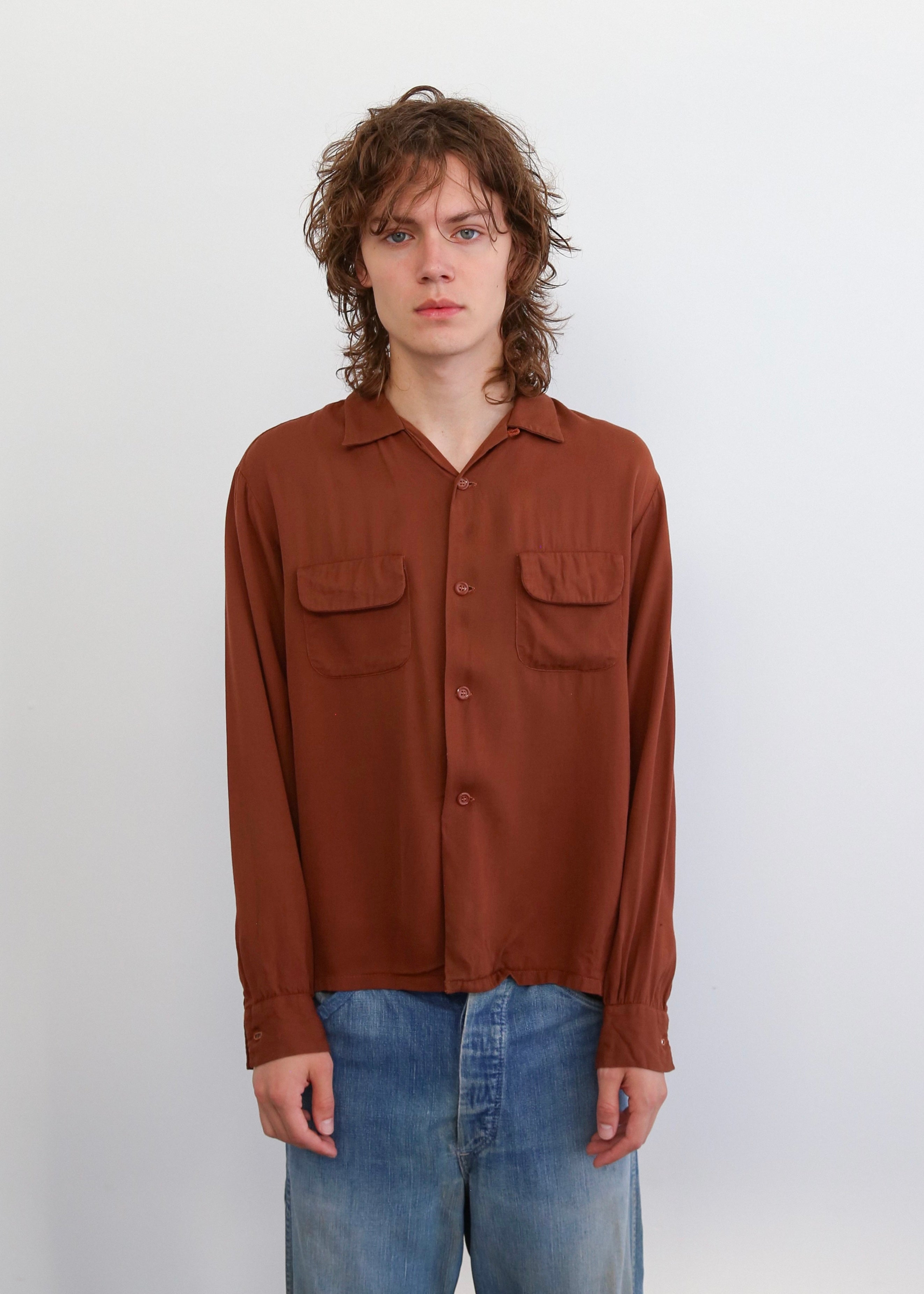 50’s Brown Pilgrim Gabardine Loop Collar Shirt