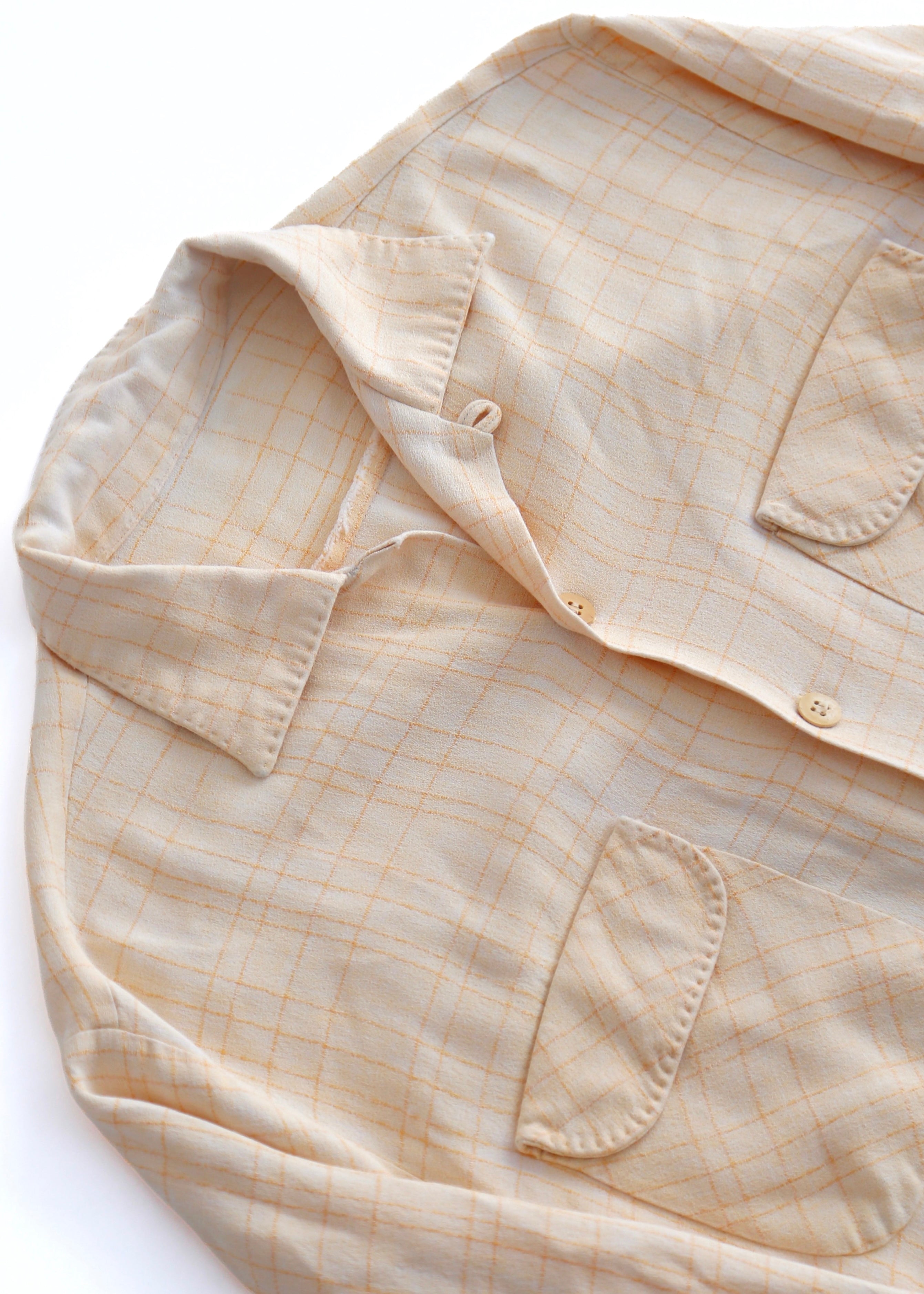 50’S BUTTER YELLOW RAYON LOOP COLLAR L/S SHIRT