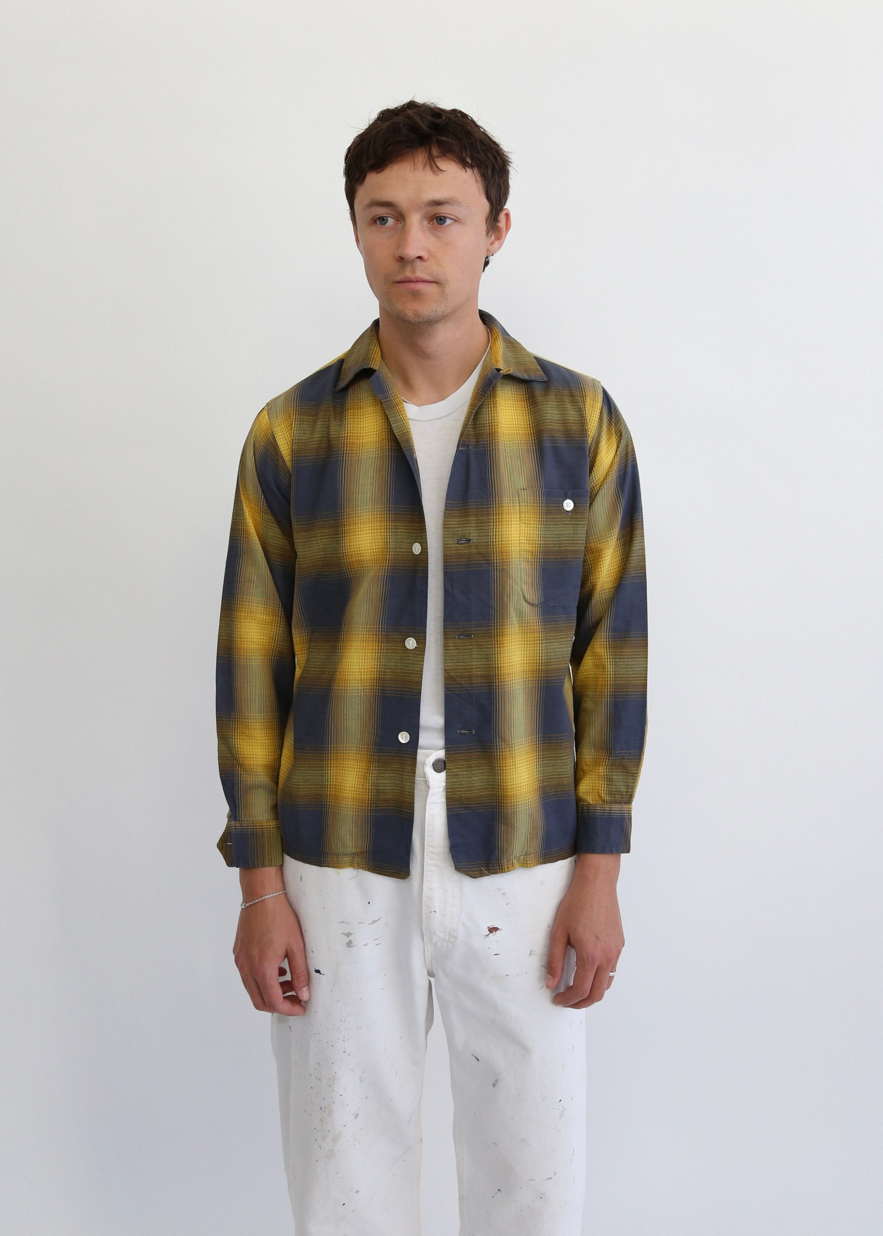 60’S COTTON SHADOW PLAID L/S LOOP COLLAR SHIRT