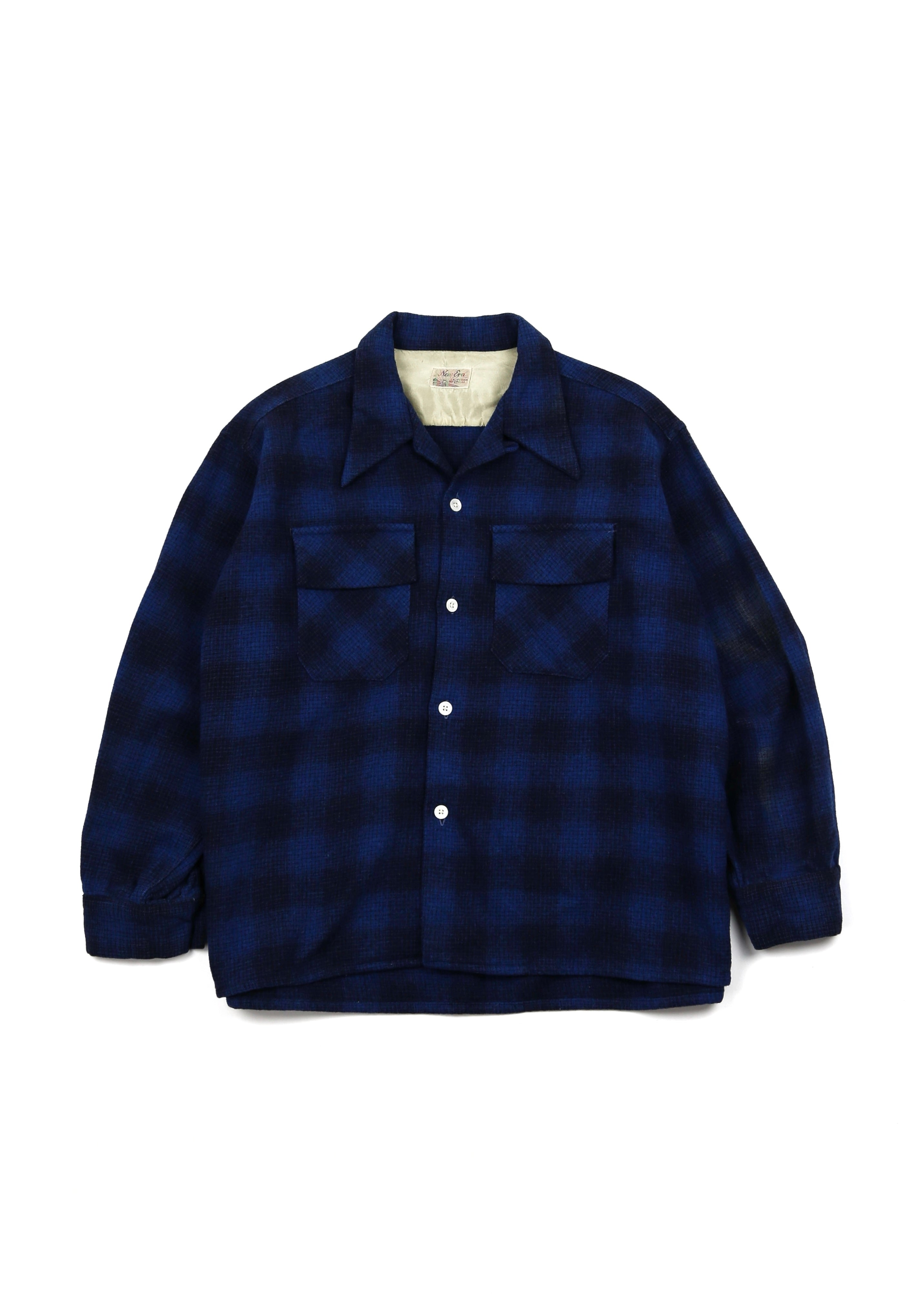 50’s WOOL SHADOWPLAID LOOP COLLAR SHIRT