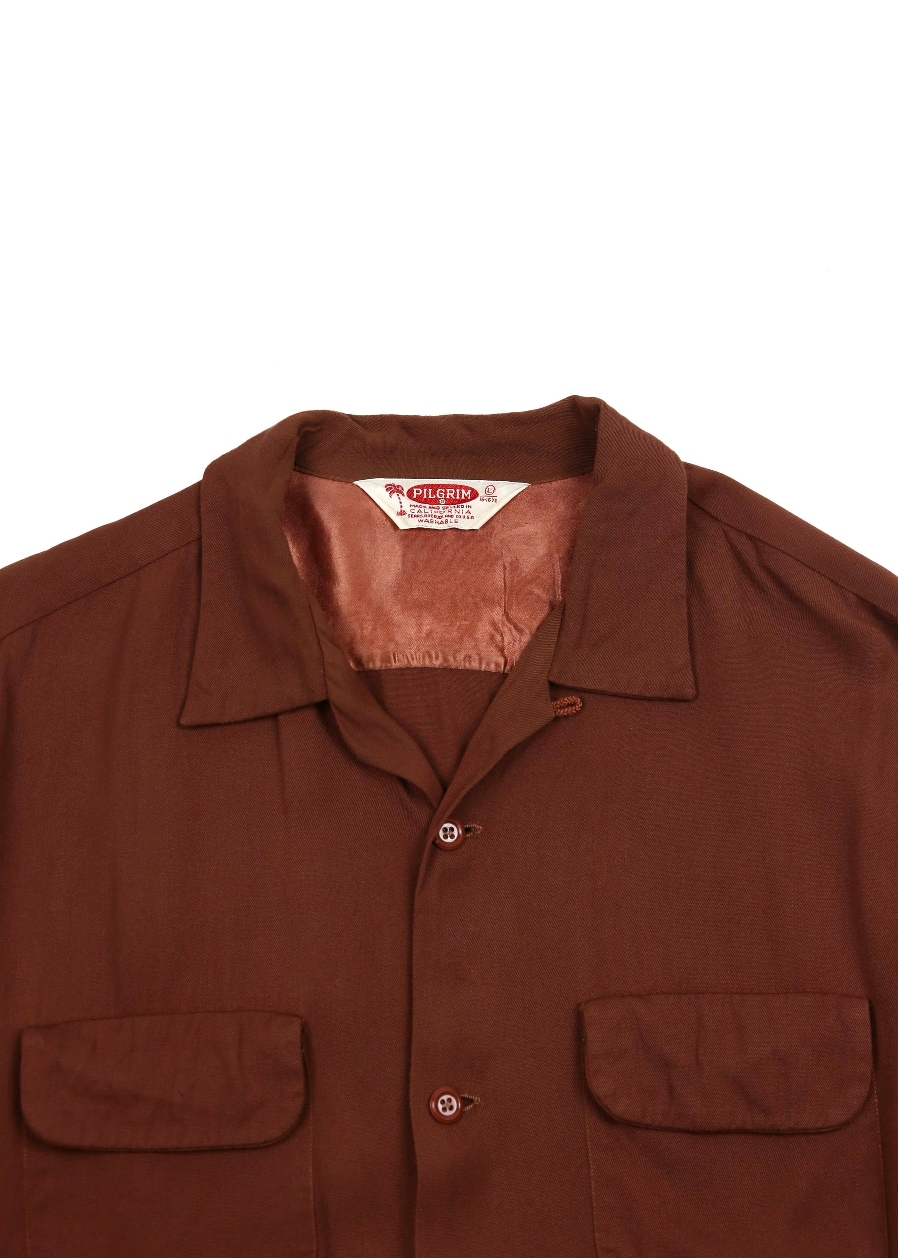 50’s Brown Pilgrim Gabardine Loop Collar Shirt