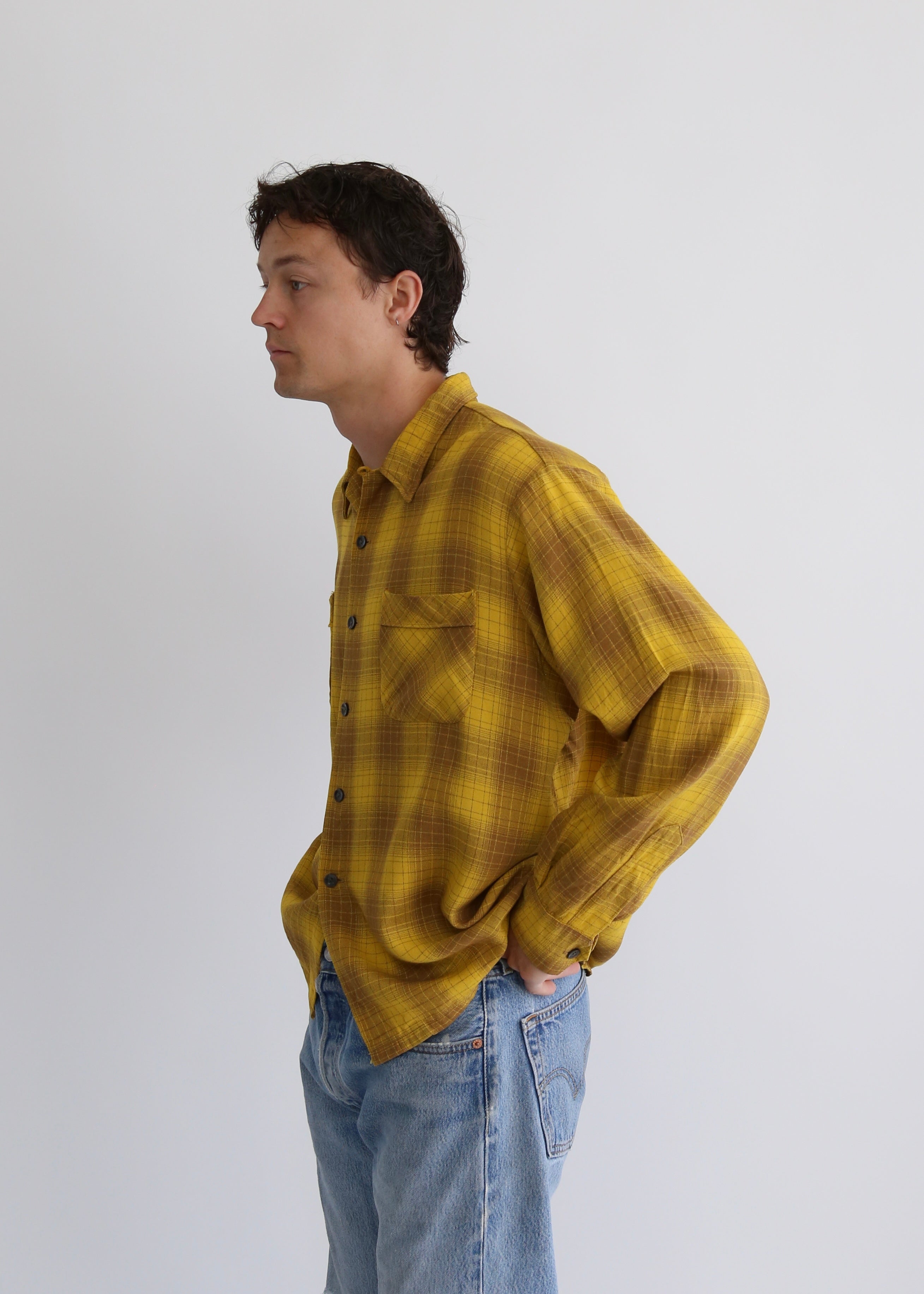 50’S SHADOWPLAID RAYON LOOP COLLAR L/S SHIRT