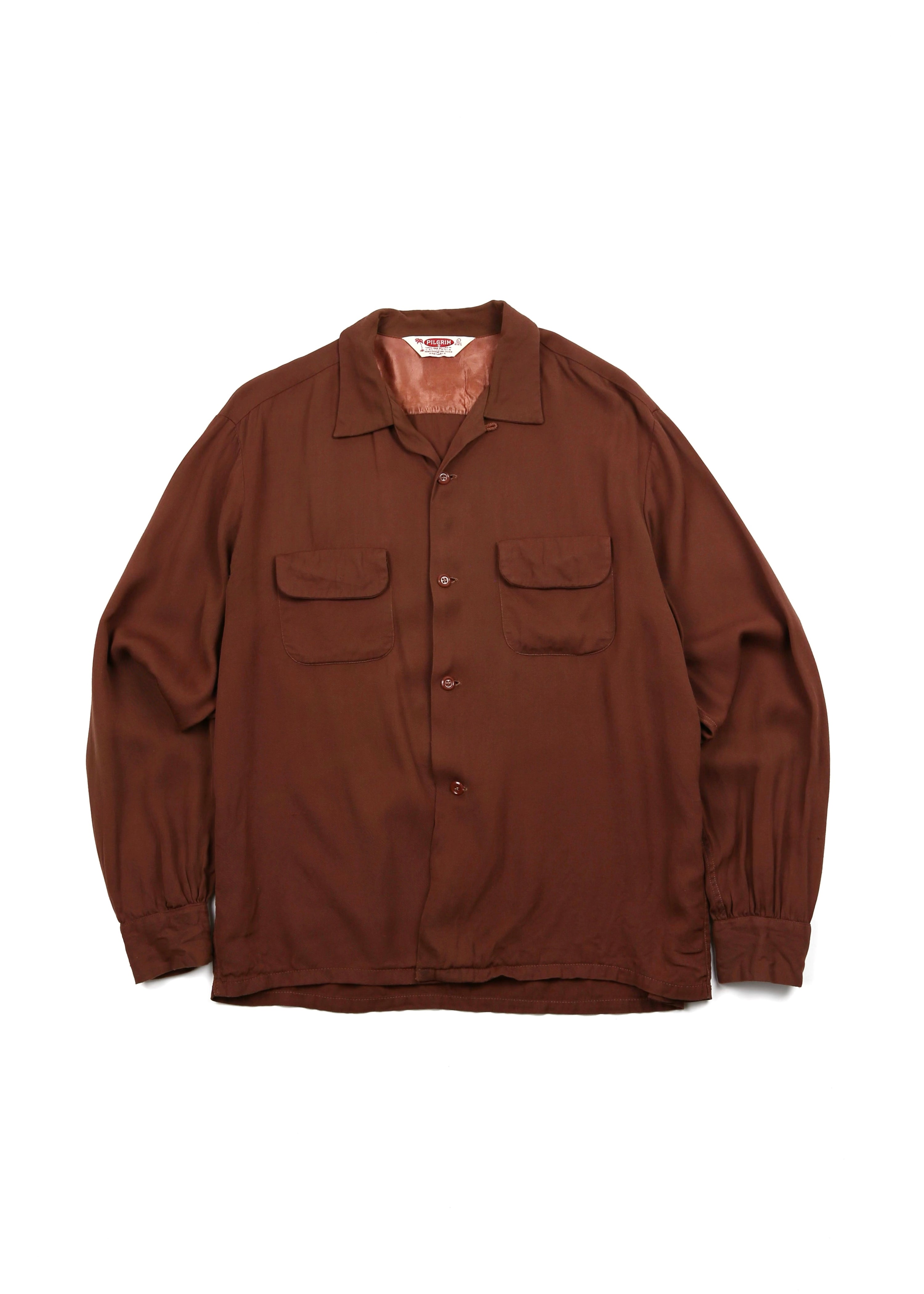 50’s Brown Pilgrim Gabardine Loop Collar Shirt