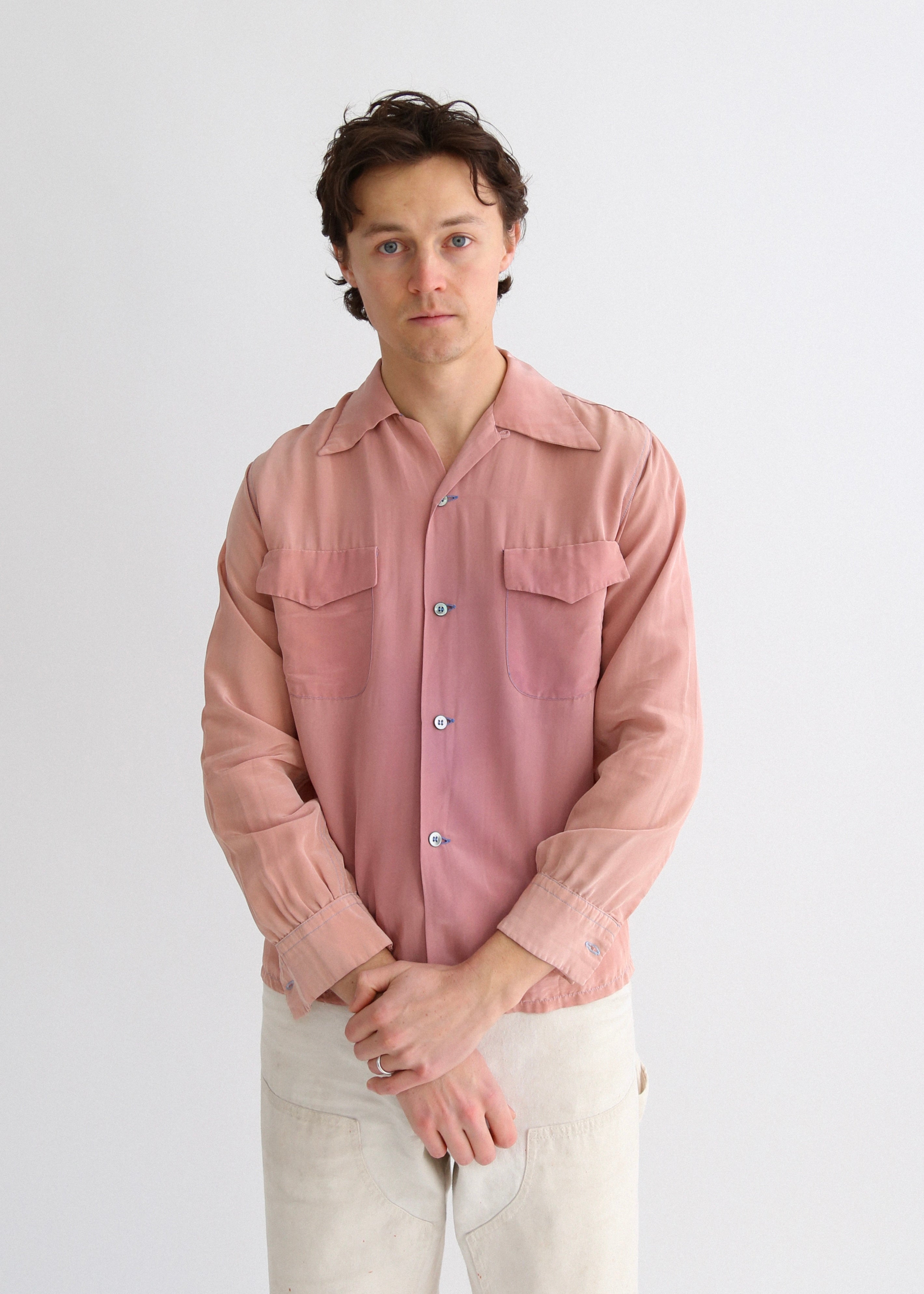 50’s Faded Pink Rayon Loop Collar Shirt