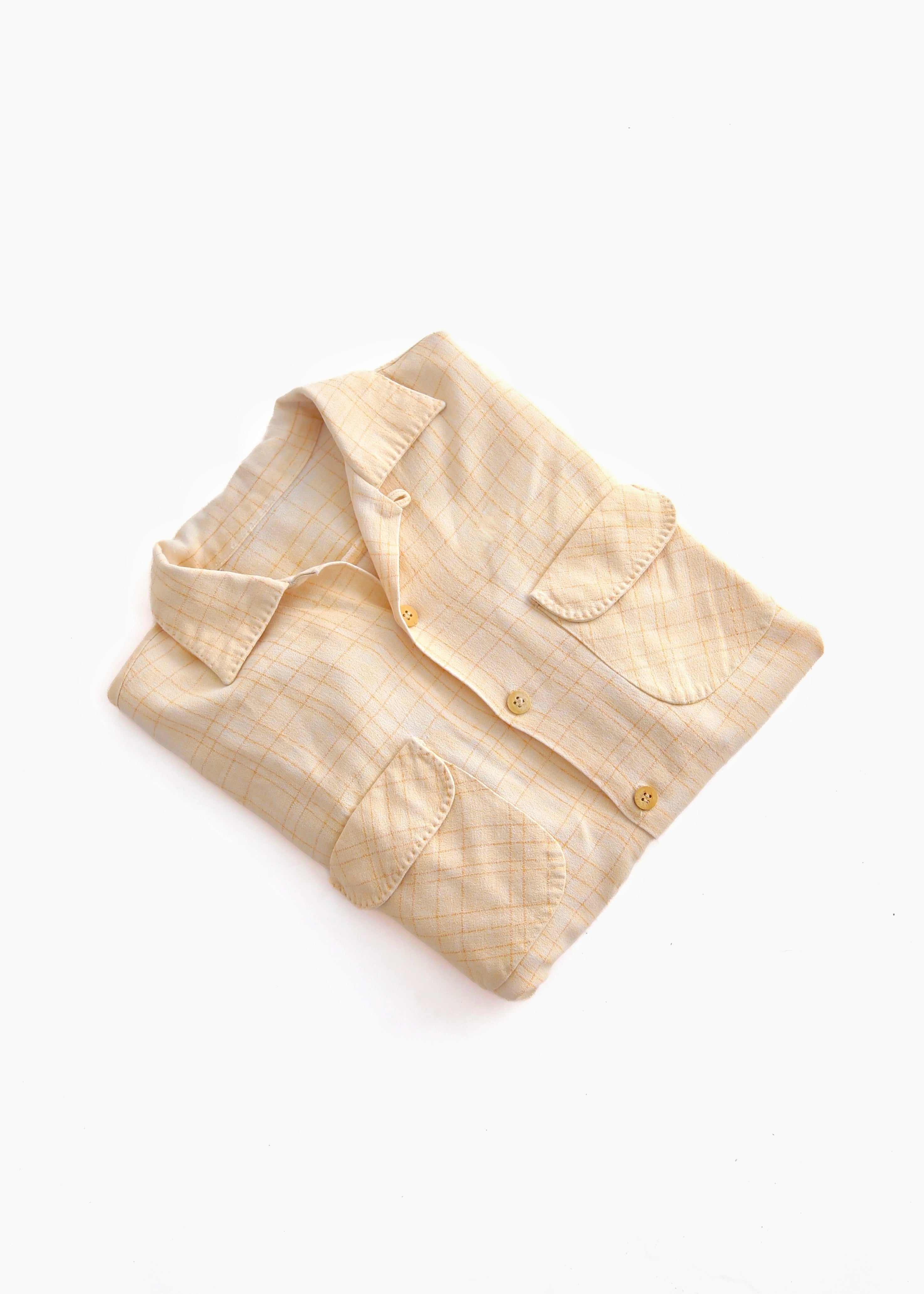 50’S BUTTER YELLOW RAYON LOOP COLLAR L/S SHIRT