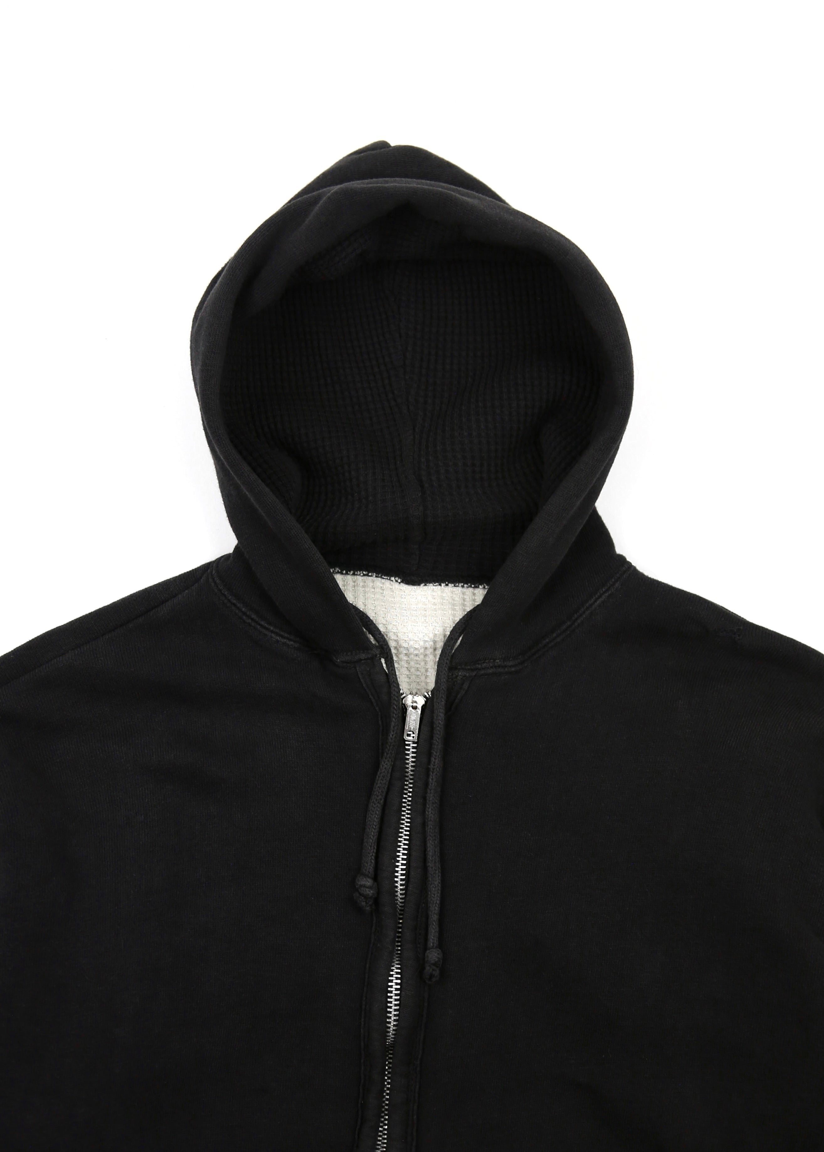 50’s Faded Black Waffle Lined Zip Up Hoodie