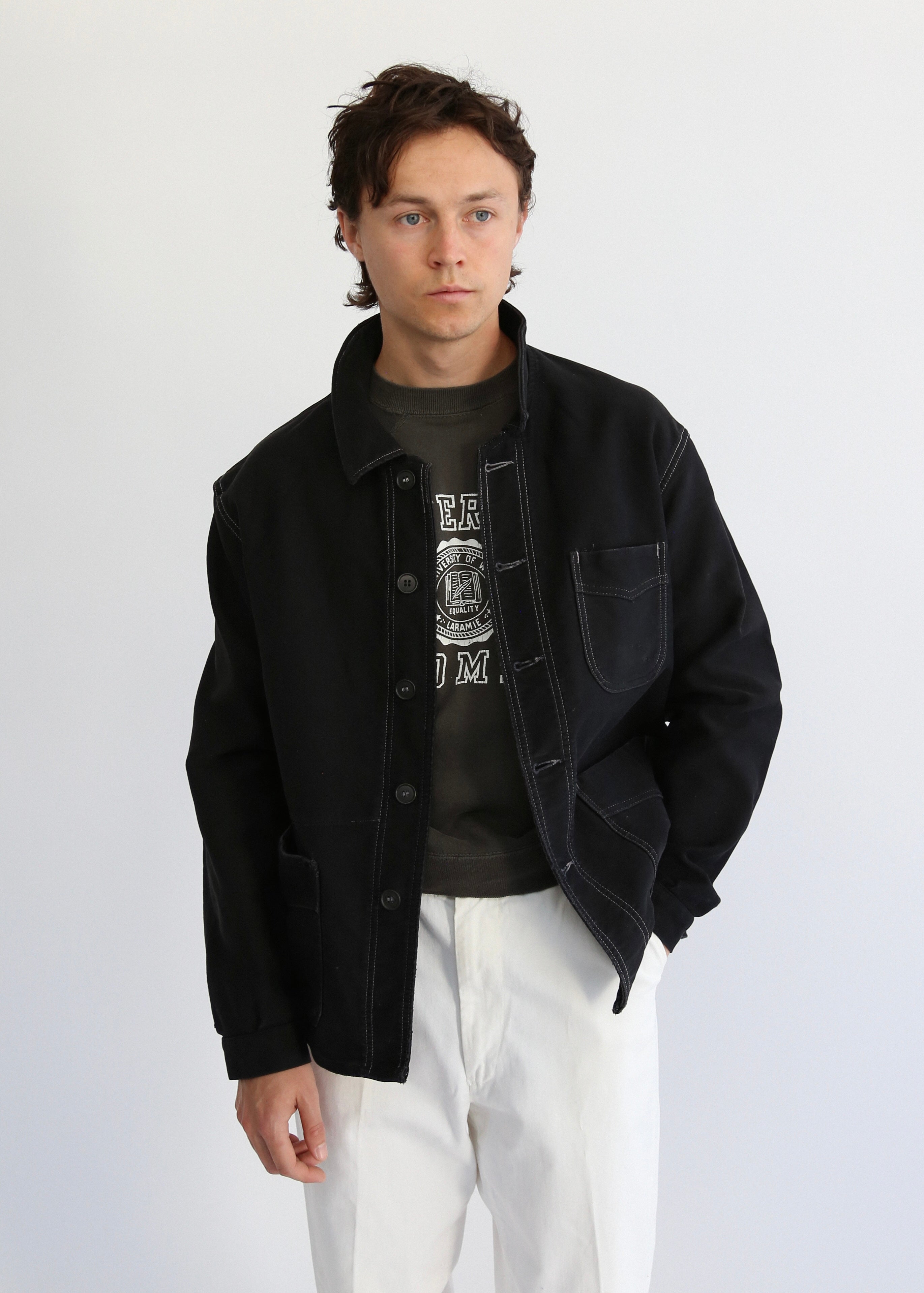 50's~60's French Black Moleskin Work Jacket – Swimmers