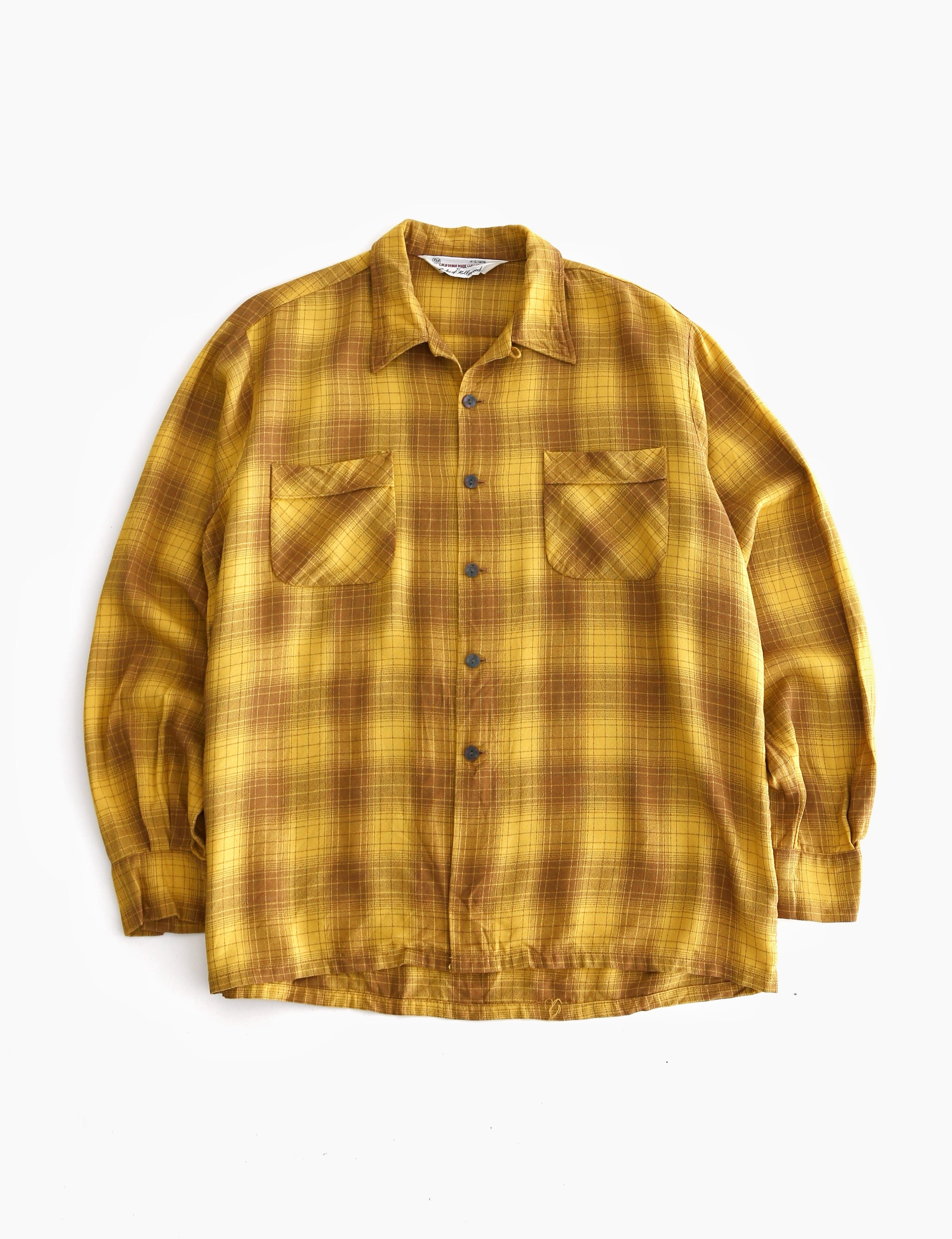 50’S SHADOWPLAID RAYON LOOP COLLAR L/S SHIRT