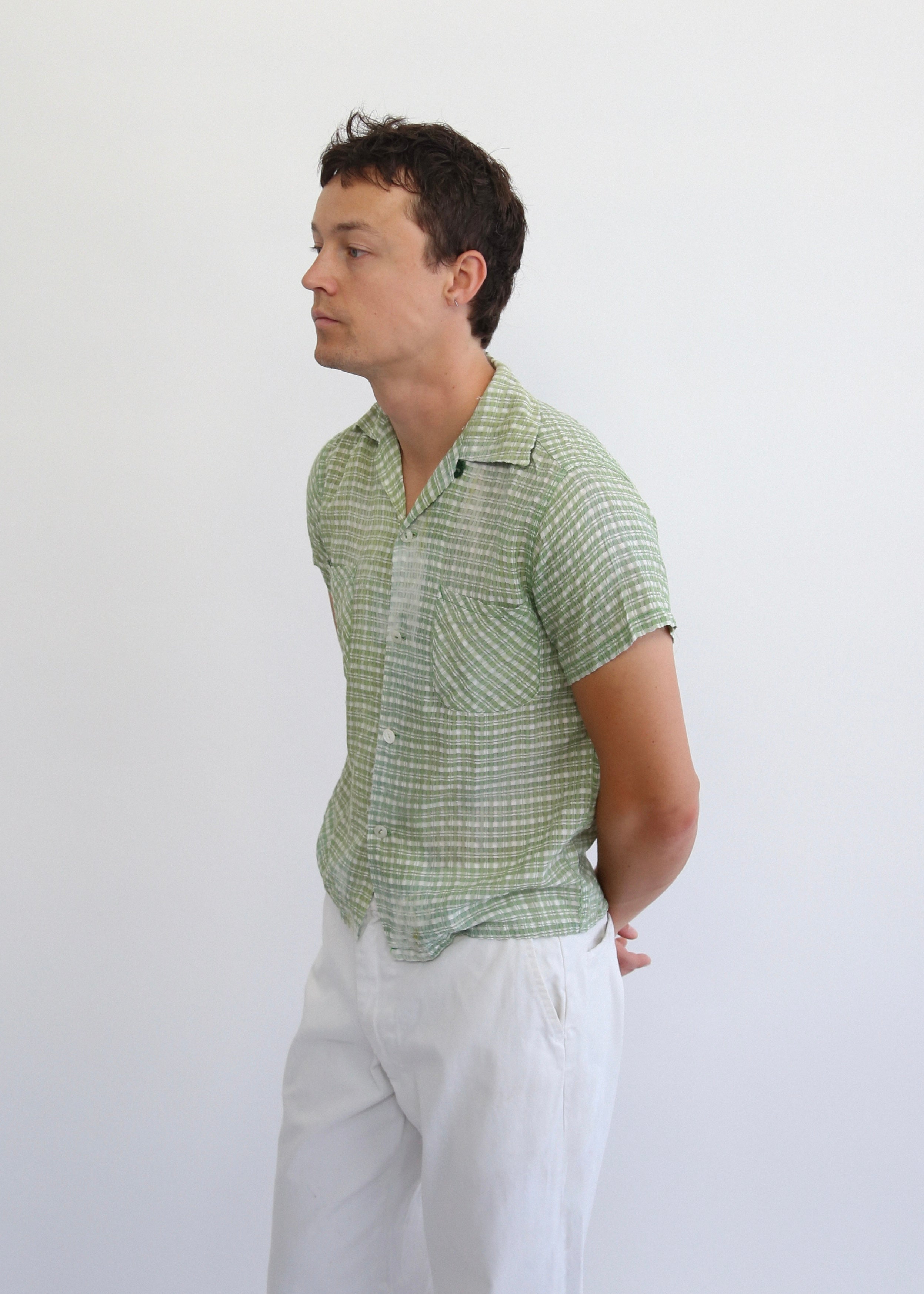 50’S FADED COTTON SEERSUCKER LOOP COLLAR S/S SHIRT