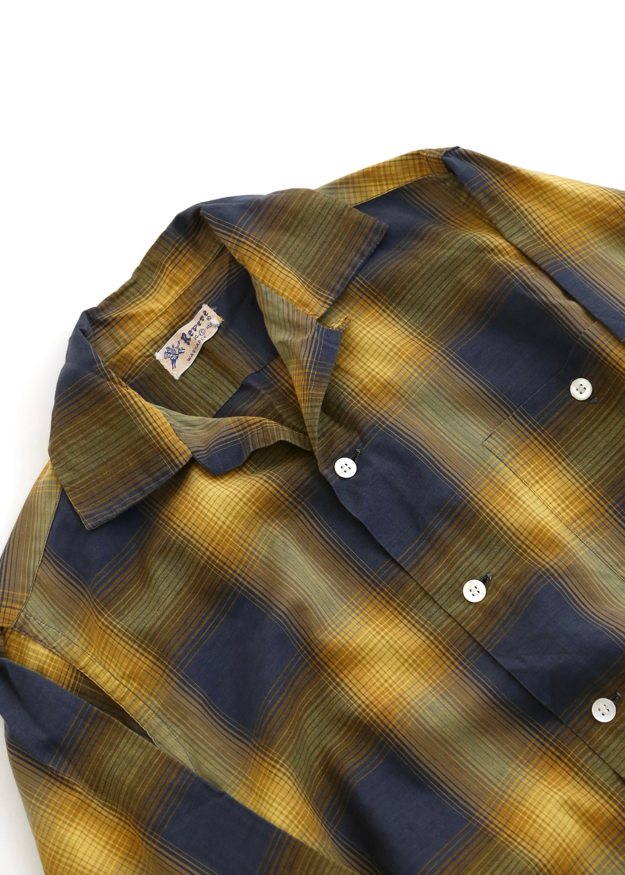 60’S COTTON SHADOW PLAID L/S LOOP COLLAR SHIRT