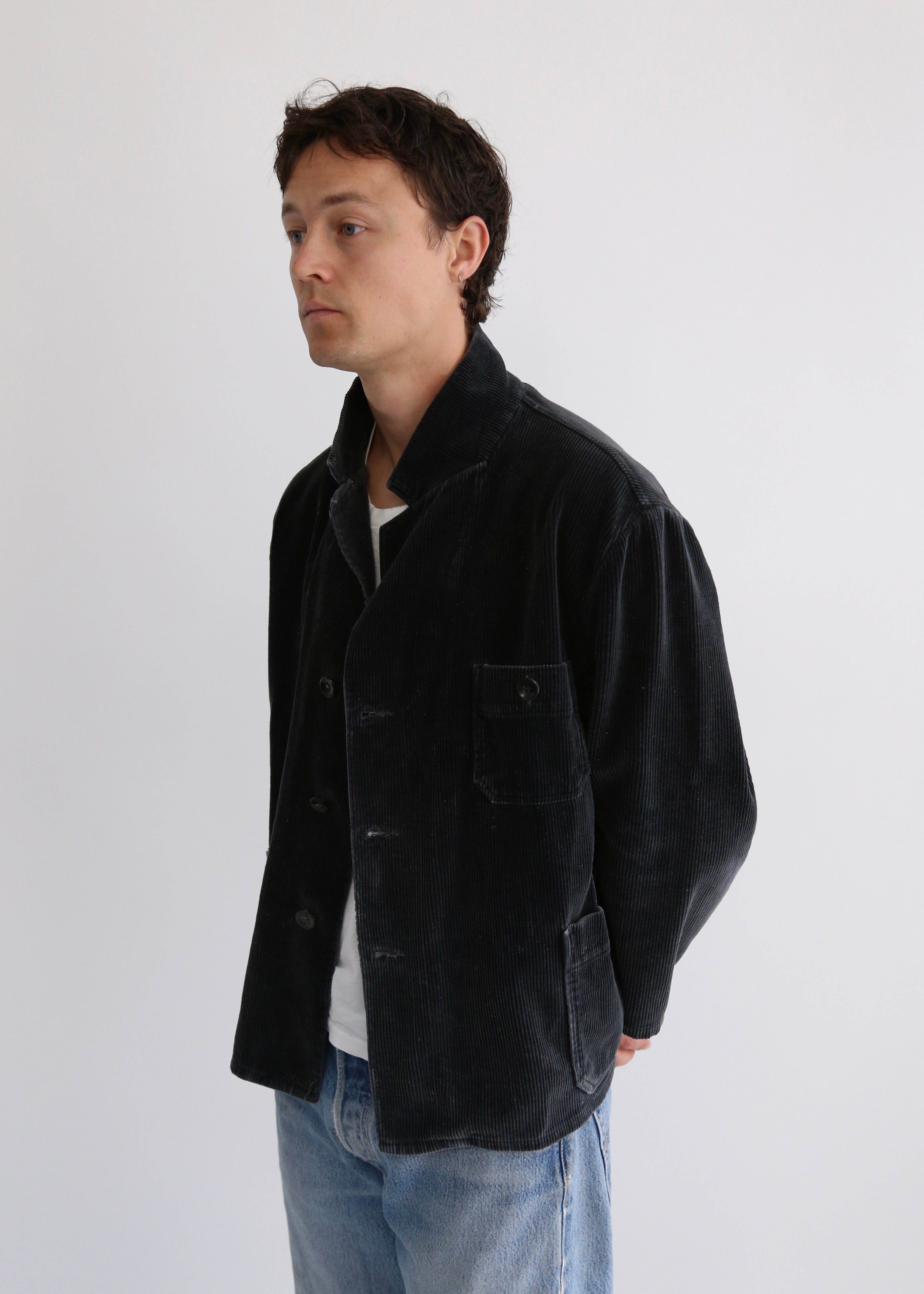 70’S BLACK FRENCH CORDUROY WORK JACKET