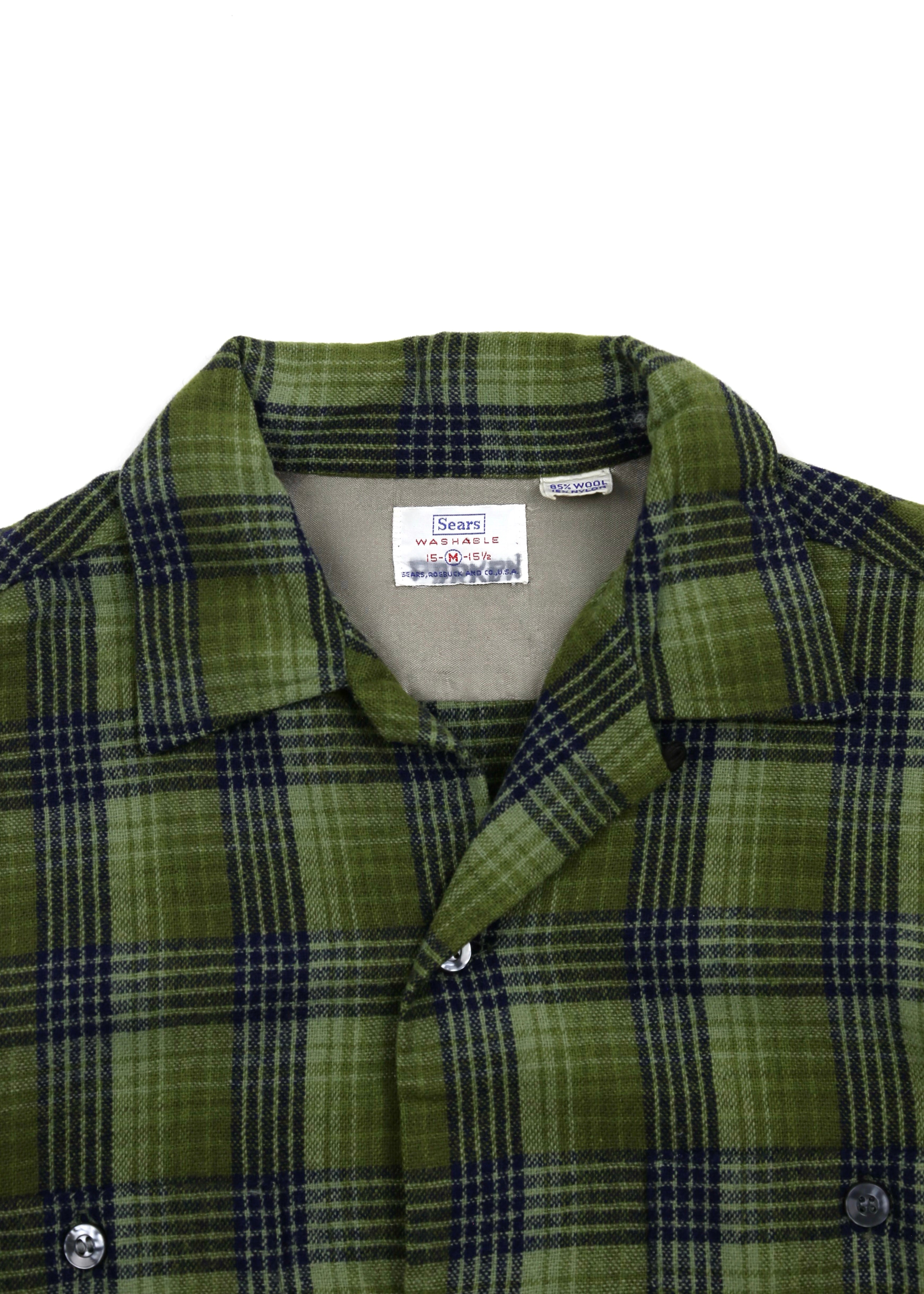 ・60's sears open collar flannel shirt シア 60's sears open collar flannel shirt シア