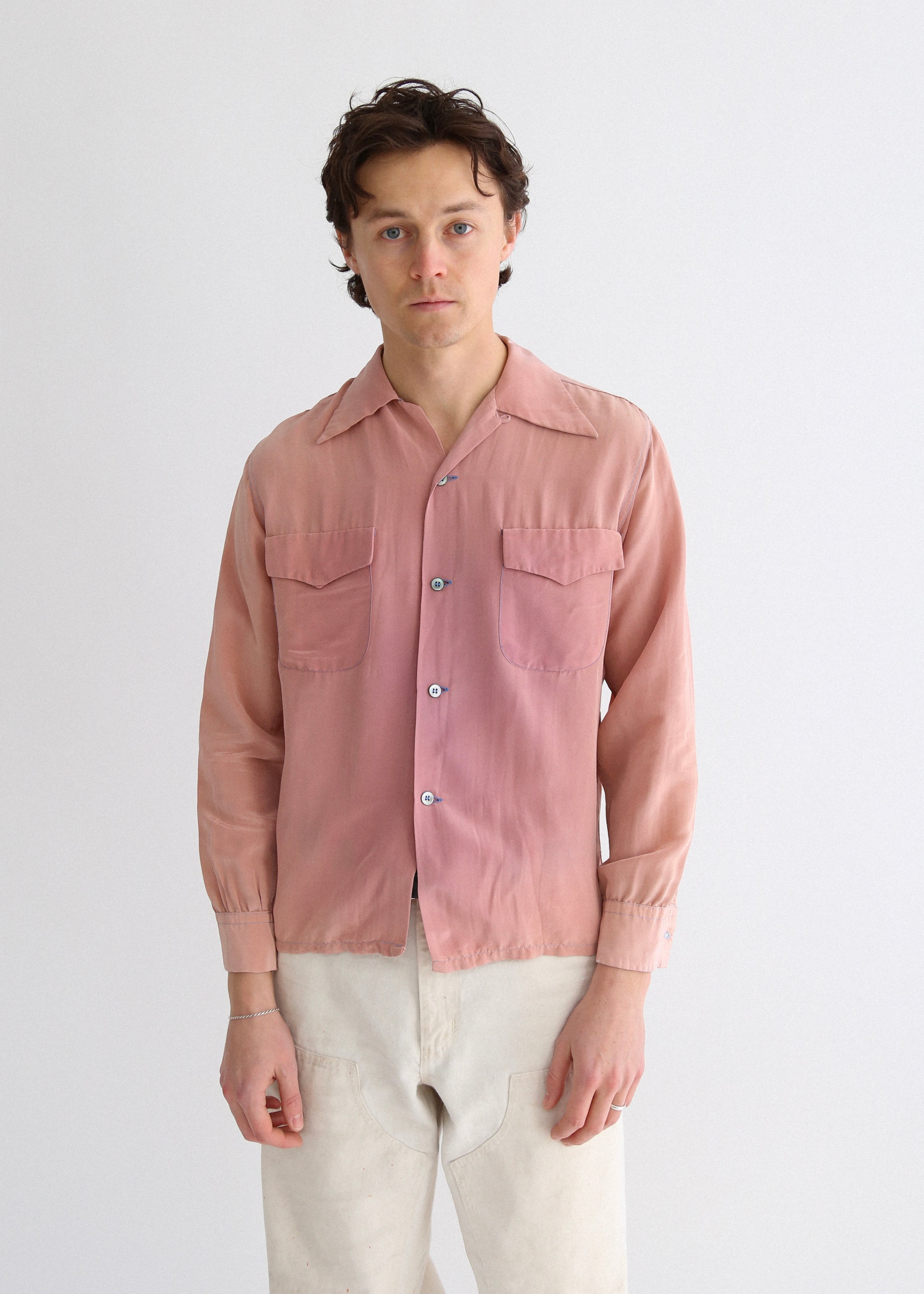 50’s Faded Pink Rayon Loop Collar Shirt